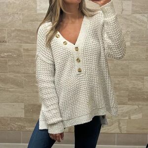 Free People Whistle Thermal chunky Henley sweater‎ cream/ white size small